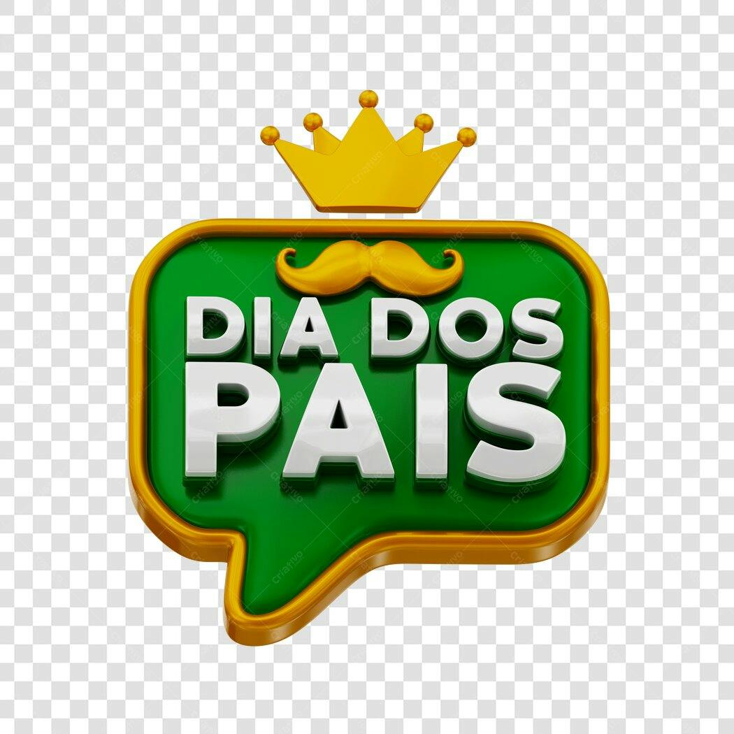 Elemento 3D Dia dos Pais Agosto Coroa Bigode PNG Fundo Transparente