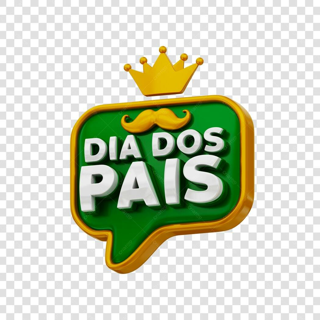 Elemento 3D Dia dos Pais Agosto Coroa Bigode PNG Fundo Transparente