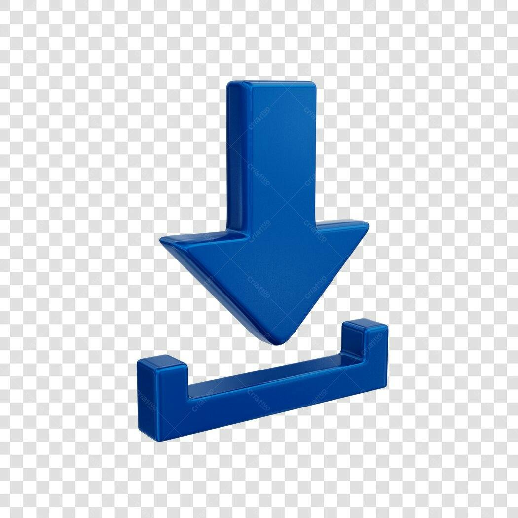 Elemento 3D Ícone Download Azul PNG Fundo Transparente