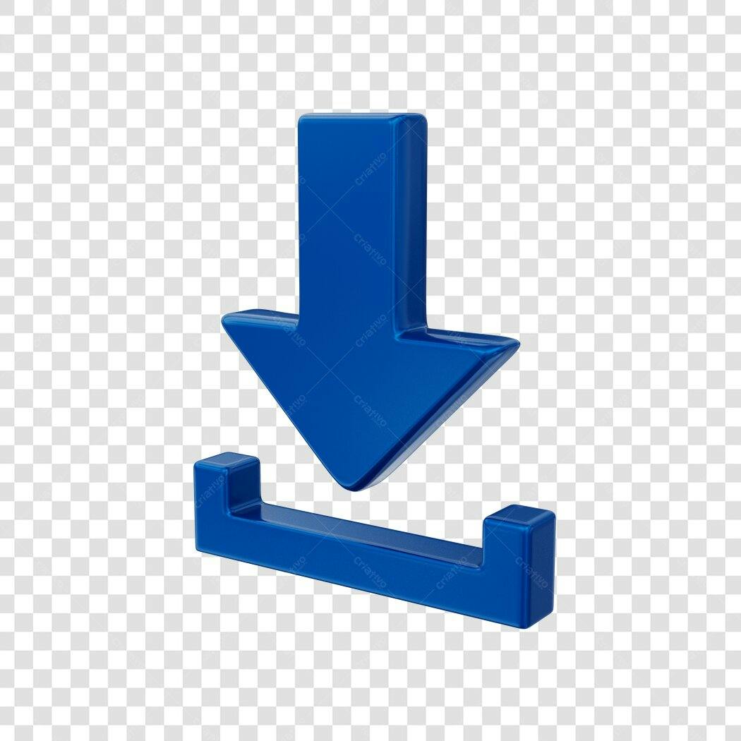 Elemento 3D Ícone Download Azul PNG Fundo Transparente