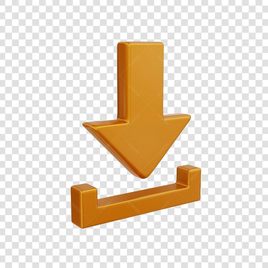 Elemento 3D Ícone Download Laranja PNG Fundo Transparente