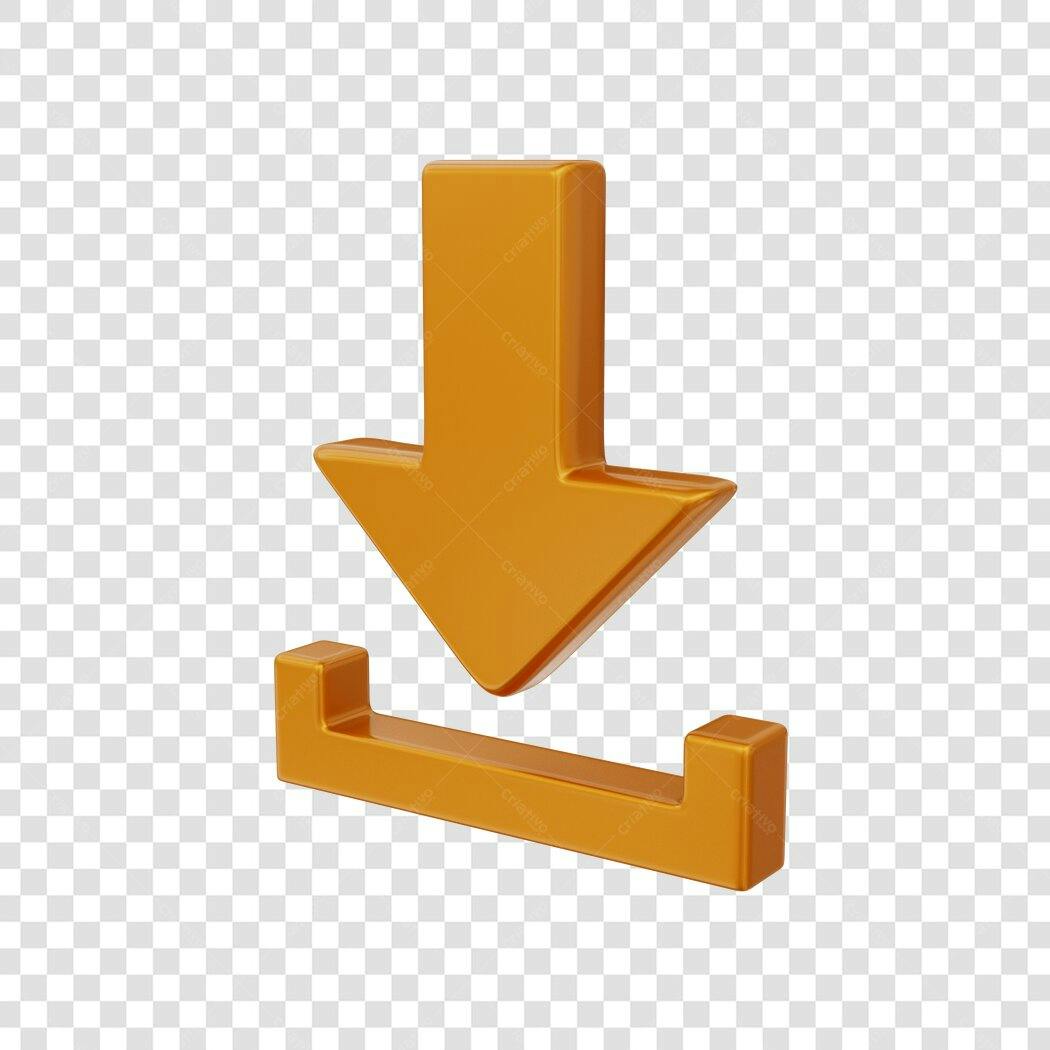 Elemento 3D Ícone Download Laranja PNG Fundo Transparente