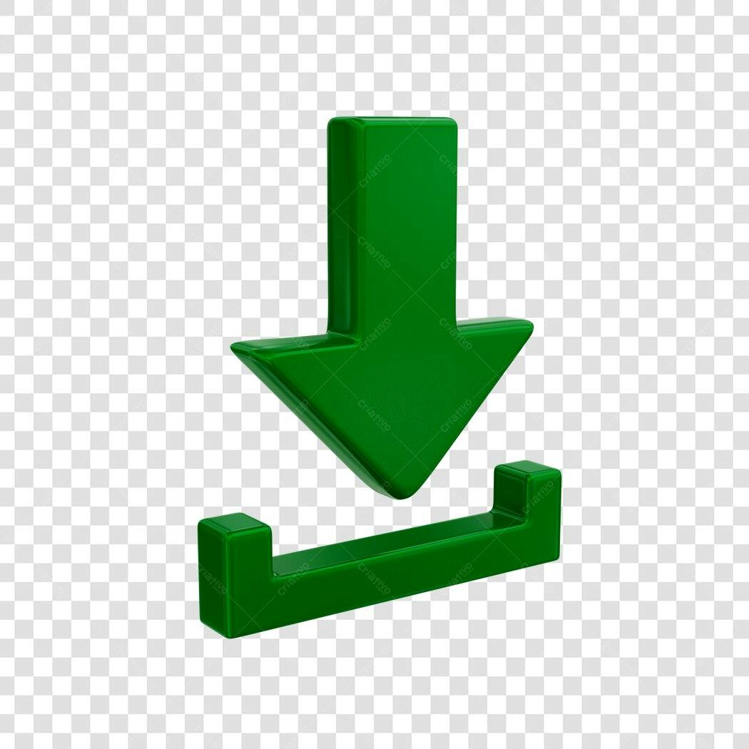 Elemento 3D Ícone Download Verde PNG Fundo Transparente