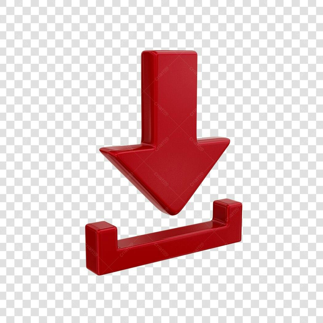 Elemento 3D Ícone Download Vermelho Brilhante PNG Fundo Transparente