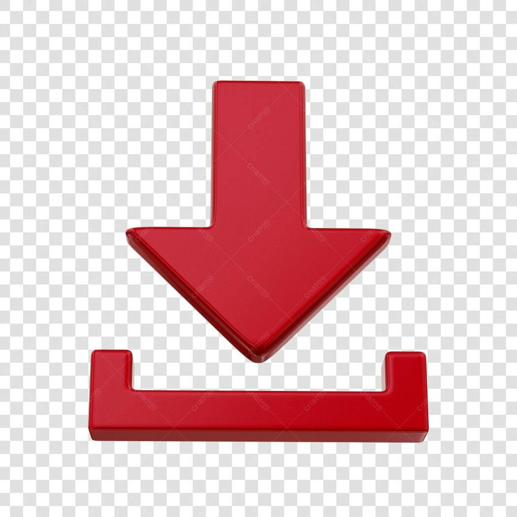 Elemento 3D Ícone Download Vermelho PNG Fundo Transparente