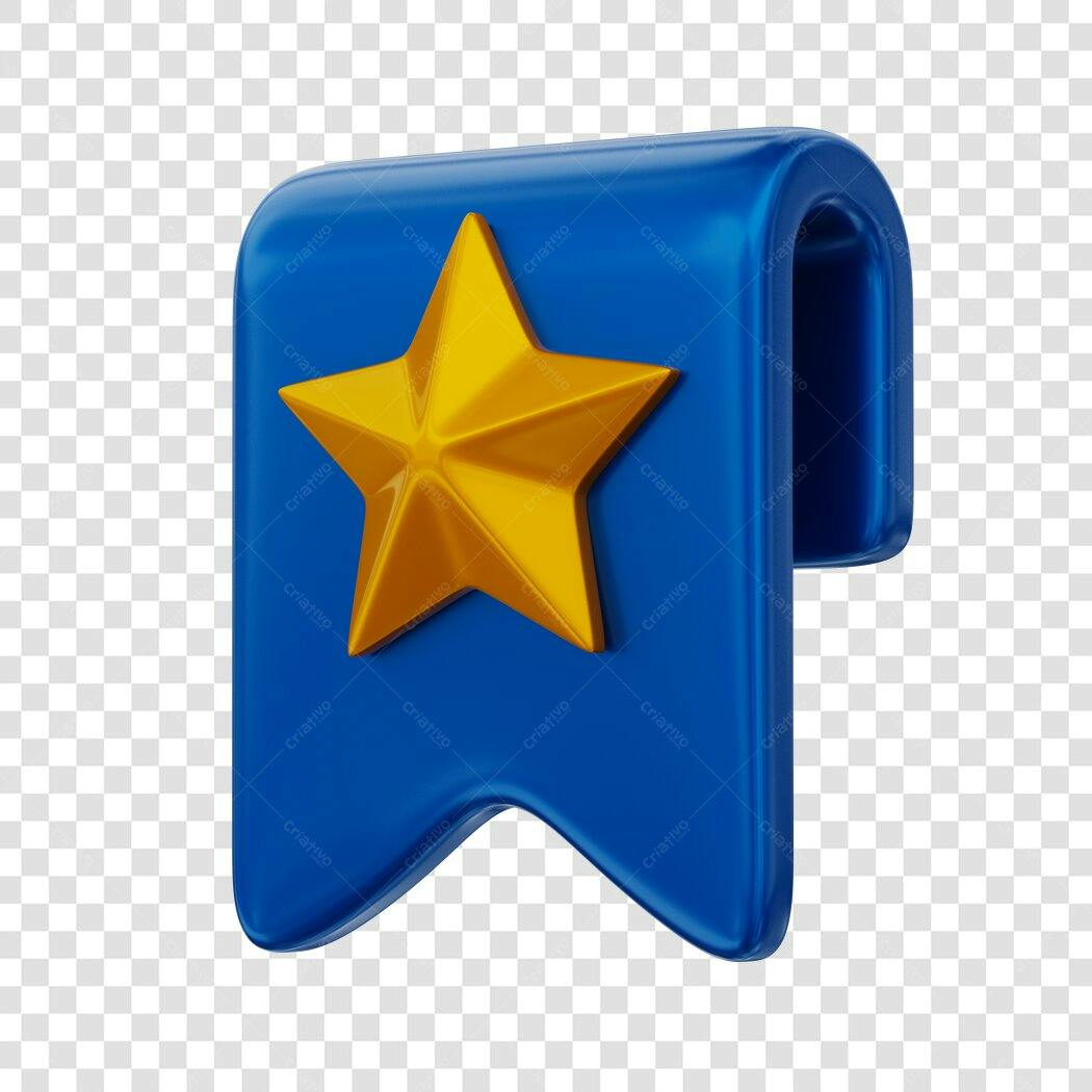 Elemento 3D Marcador Favorito Estrela Dourada PNG Fundo Transparente
