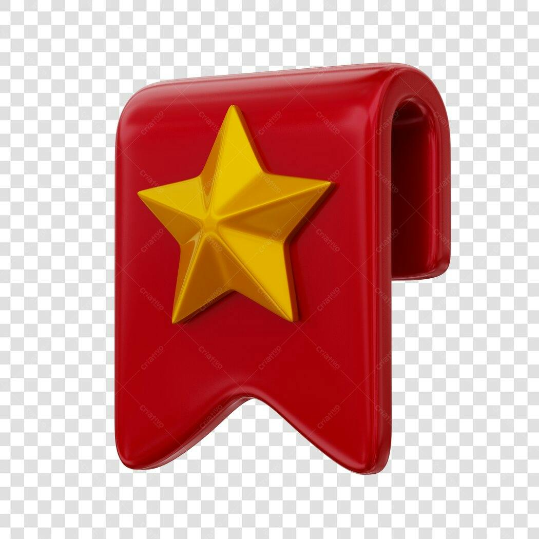 Elemento 3D Marcador Favorito Estrela Dourada PNG Fundo Transparente
