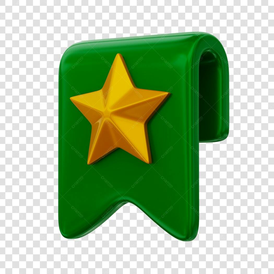 Elemento 3D Marcador Favorito Estrela Dourada PNG Fundo Transparente