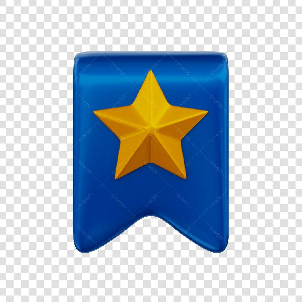 Elemento 3D Marcador Favorito Estrela Dourada PNG Fundo Transparente