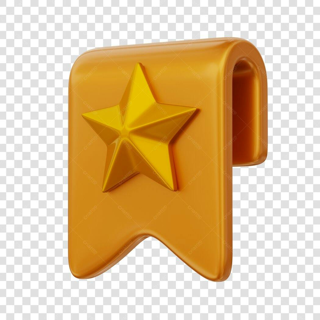 Elemento 3D Marcador Página Estrela Dourada PNG Fundo Transparente