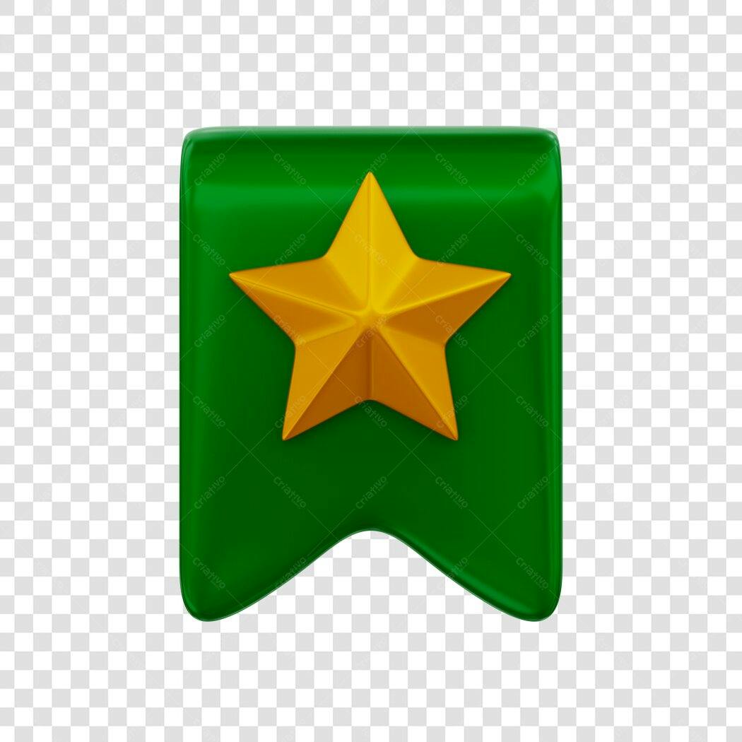 Elemento 3D Marcador Página Verde Estrela Dourada PNG Fundo Transparente