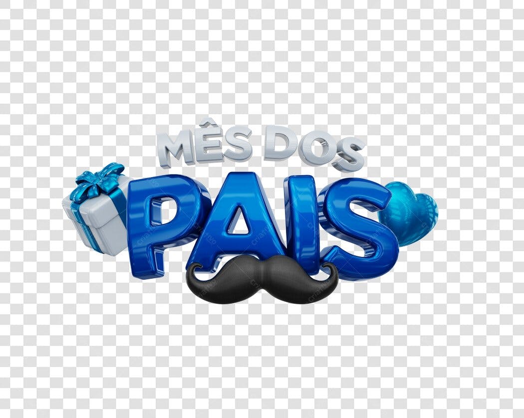 Elemento 3D Mês dos Pais Agosto Bigode Azul PNG Fundo Transparente