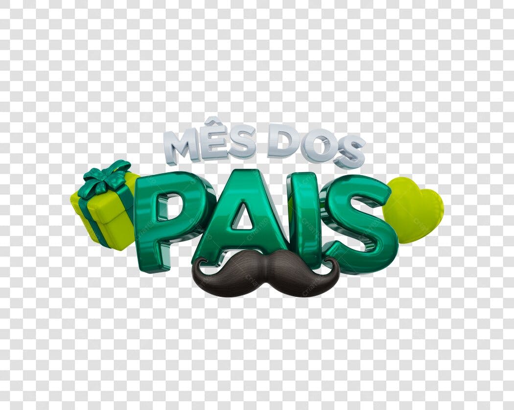 Elemento 3D Mês dos Pais Agosto Bigode Presente PNG Fundo Transparente