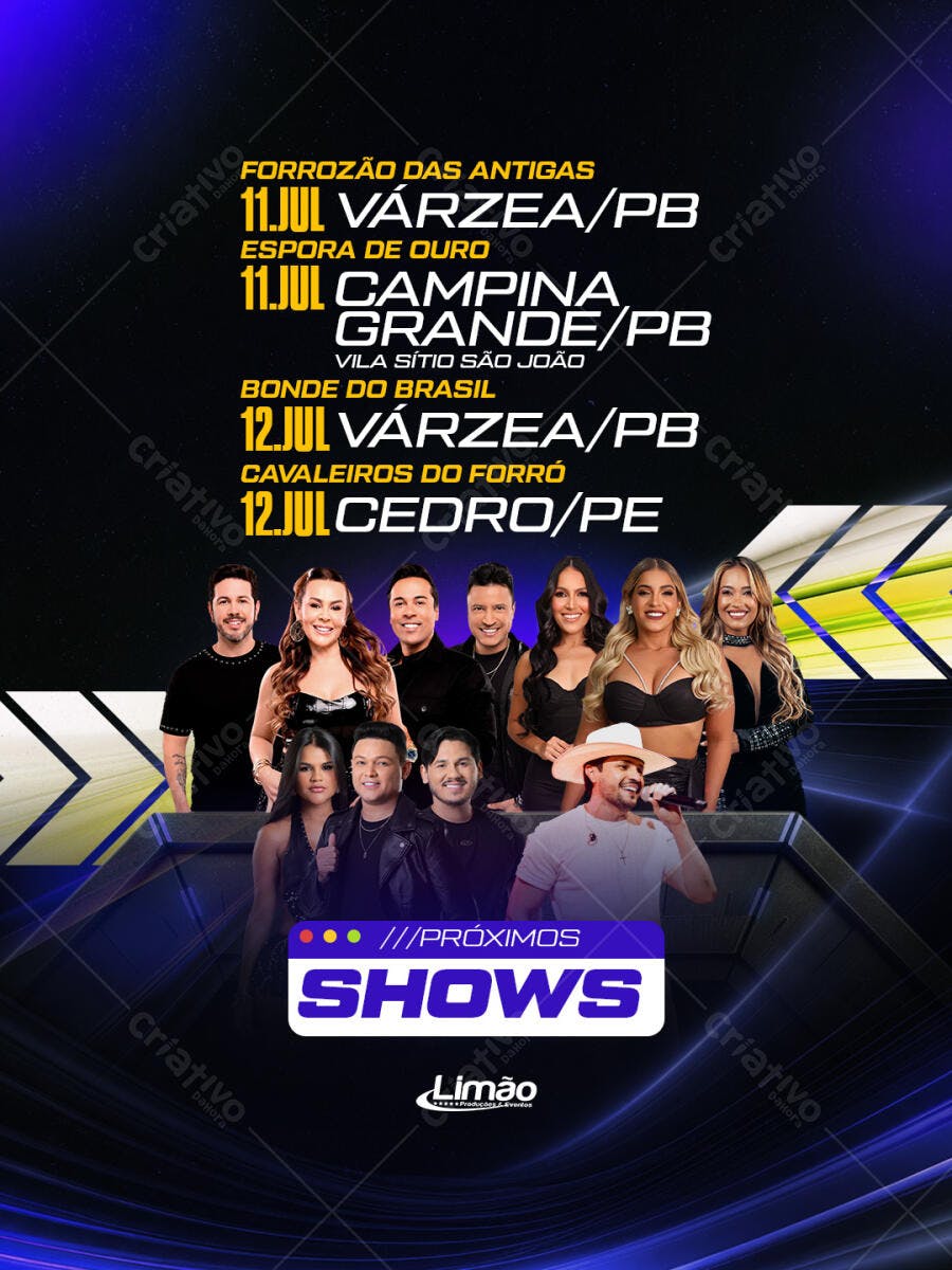 Flyer Próximos Shows Forró Sertanejo Julho PSD Editável