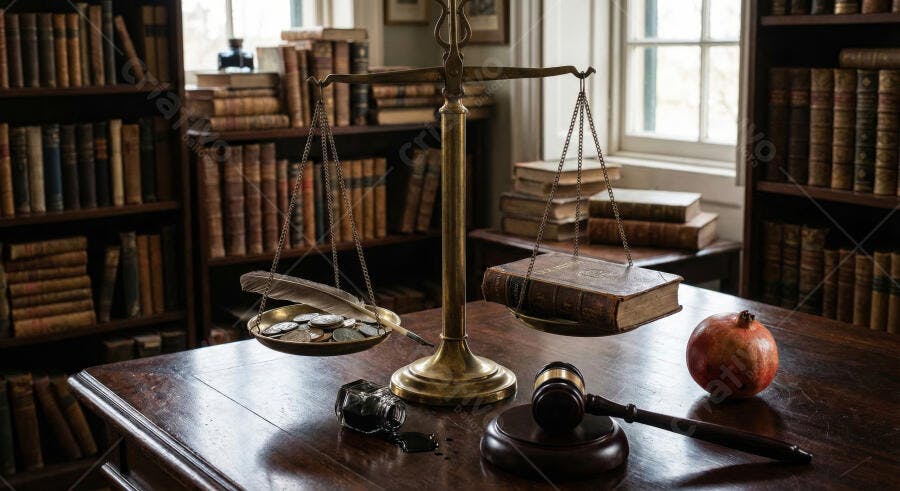 Foto Balança da Justiça Livro Martelo Advogado Escritório Antigo