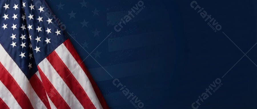 Foto Bandeira EUA Fundo Azul Escuro Espaço para Texto