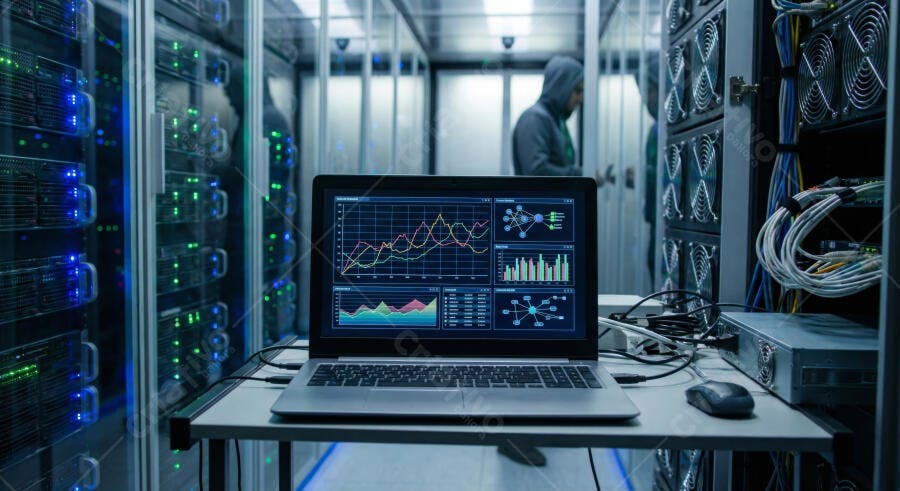 Foto Notebook com Gráficos em Data Center Servidores