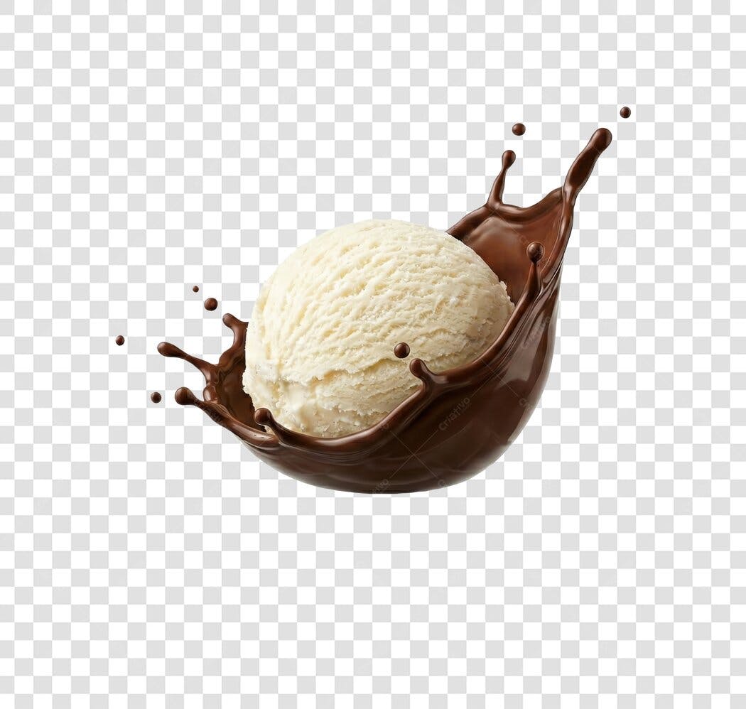 Foto Recortada Bola Sorvete Baunilha Calda Chocolate PNG Fundo Transparente