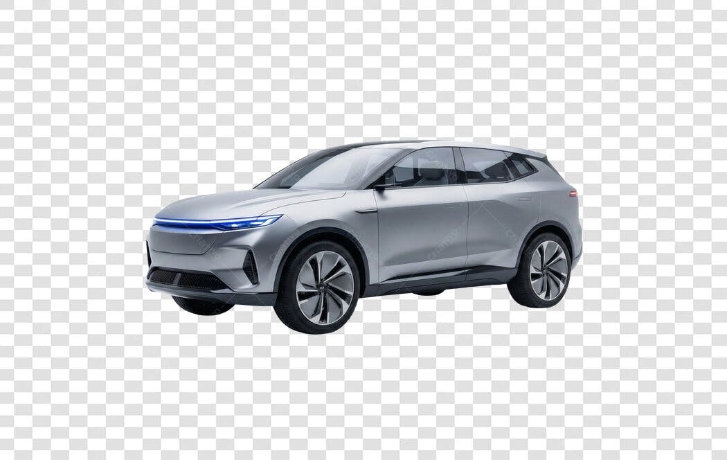 Foto Recortada Carro Elétrico Prata SUV PNG Fundo Transparente