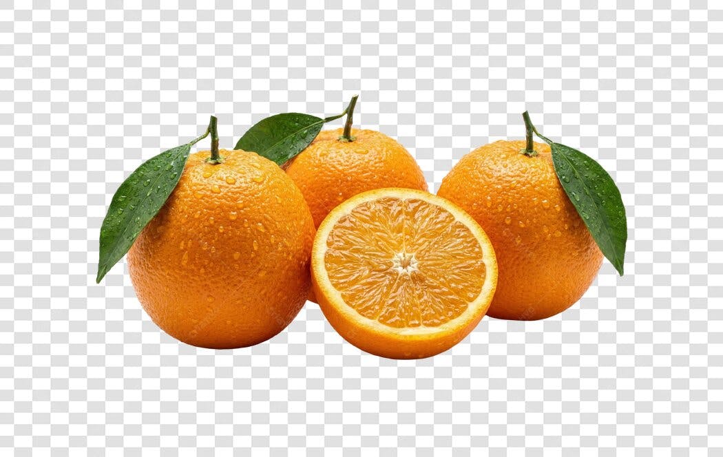 Foto Recortada Laranjas Frescas com Folhas PNG Fundo Transparente