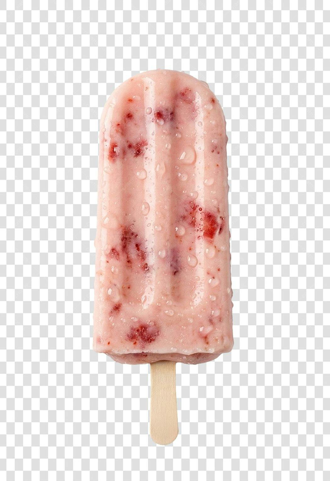 Foto Recortada Picolé Morango Gotas Água PNG Fundo Transparente