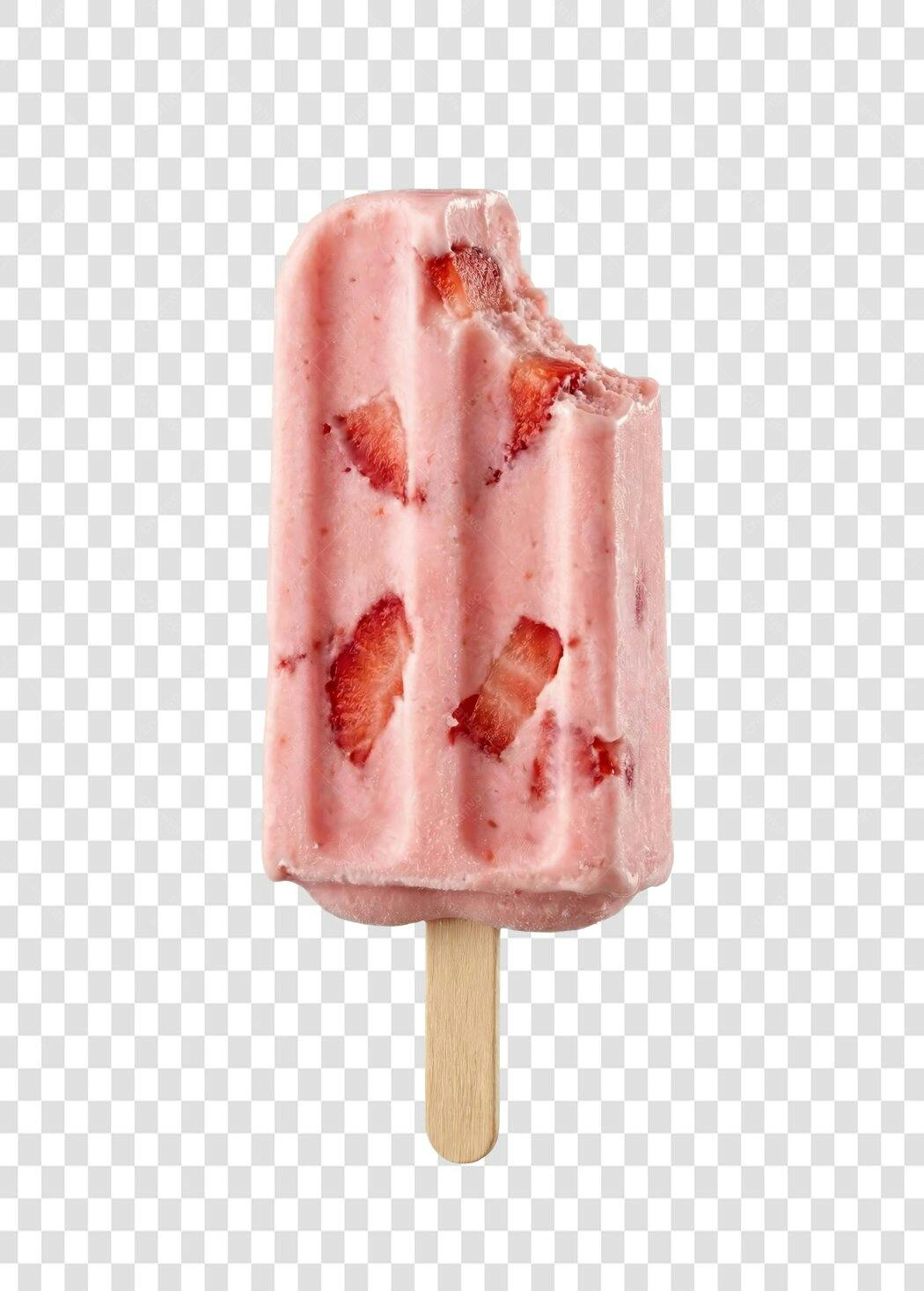 Foto Recortada Picolé Morango Mordido PNG Fundo Transparente