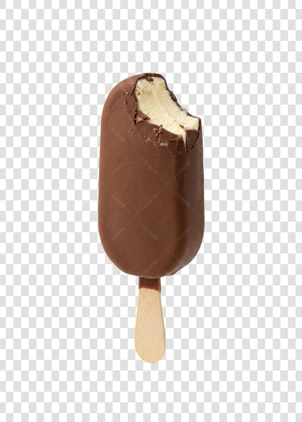 Foto Recortada Picolé Mordido Chocolate Baunilha PNG Fundo Transparente