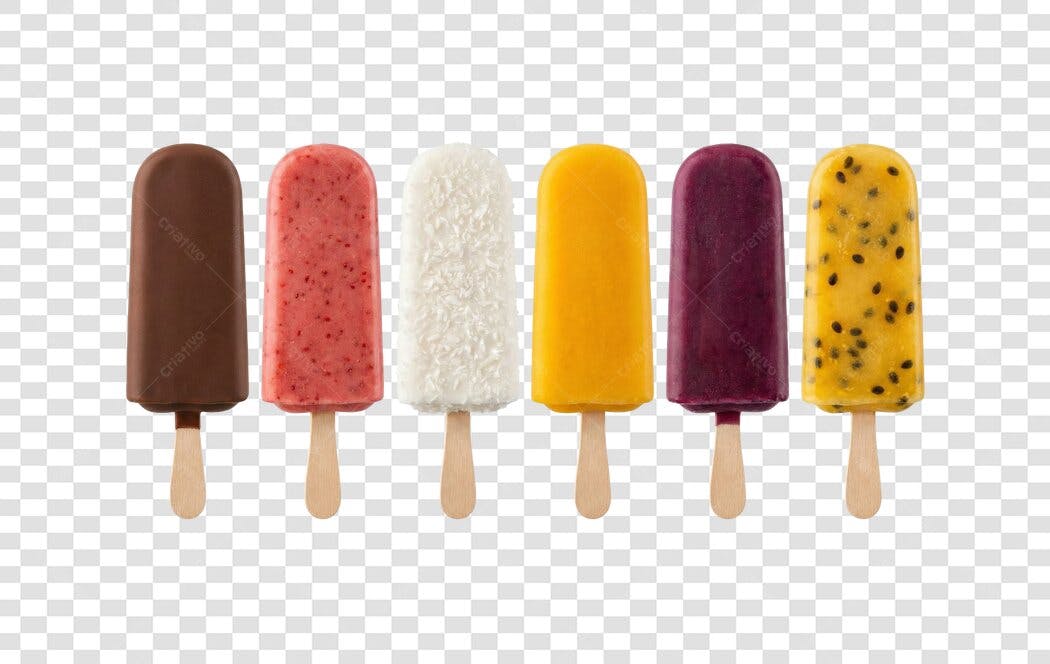 Foto Recortada Picolés Variados Frutas Chocolate PNG Fundo Transparente