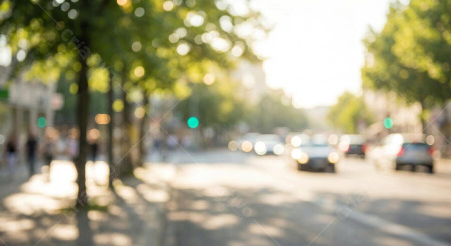 Foto Rua Urbana Borrada Carros Pessoas Luz Solar Bokeh
