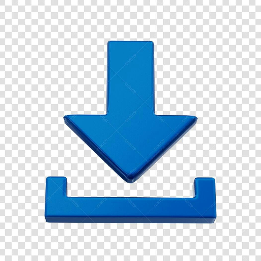 Ícone 3D Download Azul Fundo Transparente PNG
