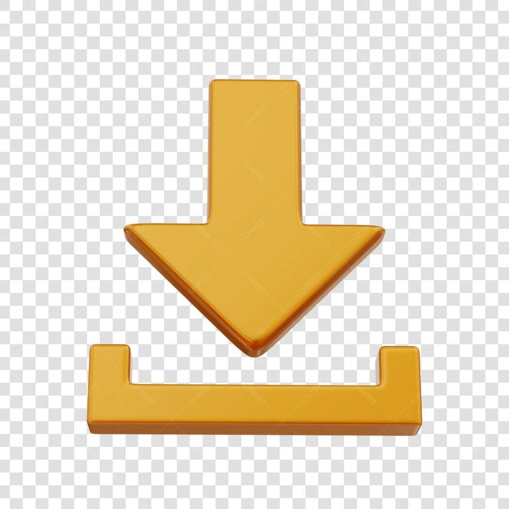 Ícone Download Símbolo Laranja 3D PNG Fundo Transparente
