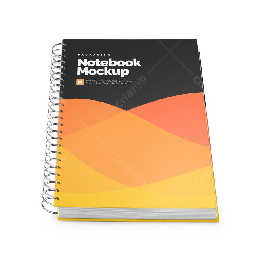 Mockup Caderno Espiral Capa Dura Fundo Branco Editável