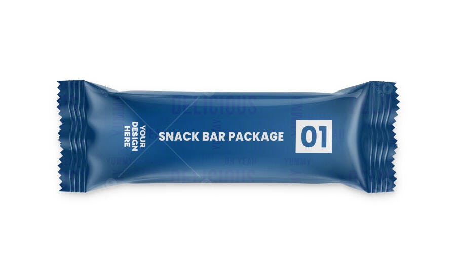 Mockup Embalagem Barra de Cereal Azul Fundo Branco Editável