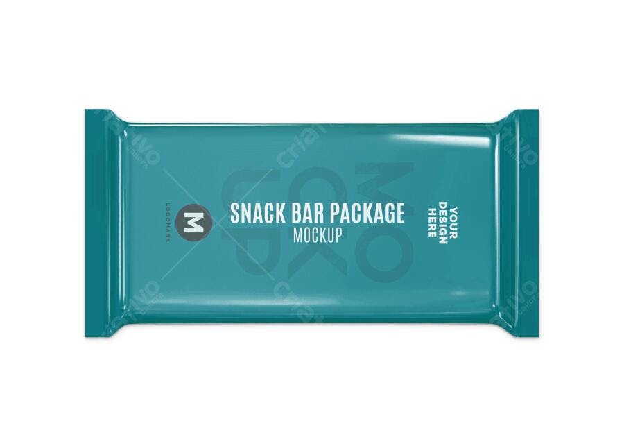 Mockup Embalagem Barra de Cereal Frontal Fundo Branco Editável