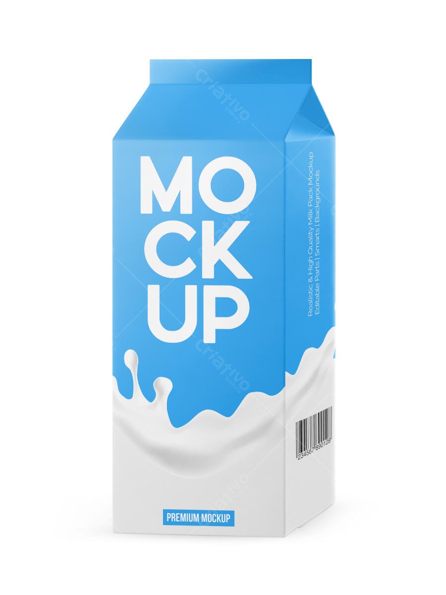 Mockup Embalagem Caixa Leite Papel Frontal Editável