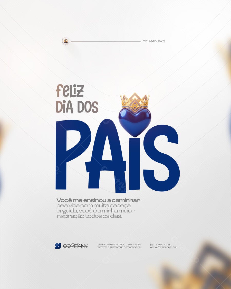 Post Dia dos Pais Coroa Coração Azul PSD Editável