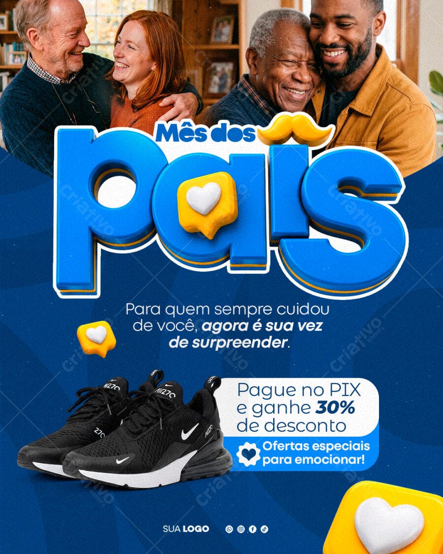 Post Instagram Dia dos Pais Agosto Oferta PSD Editável