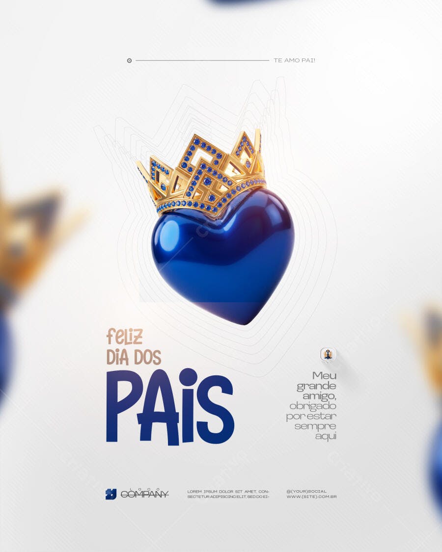 Post Instagram Dia dos Pais Coroa Coração PSD Editável