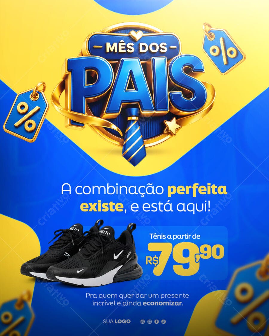 Post Instagram Mês dos Pais Promoção Calçados PSD Editável
