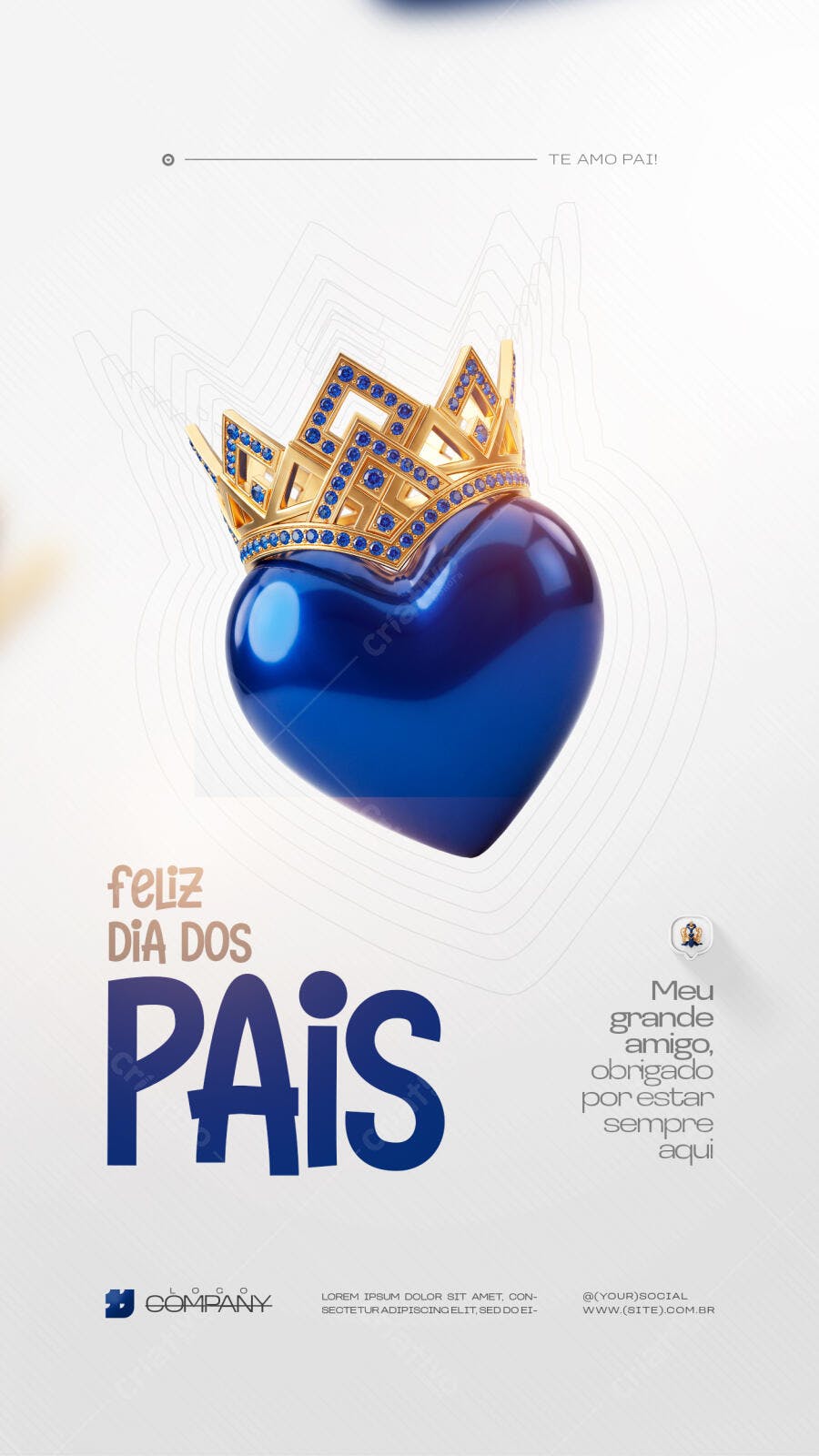Story Dia dos Pais Coroa Coração Azul PSD Editável