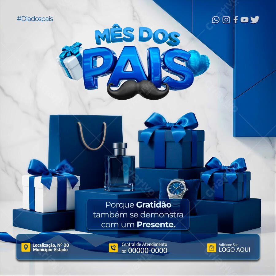 Post Instagram Dia dos Pais Agosto Presentes PSD Editável