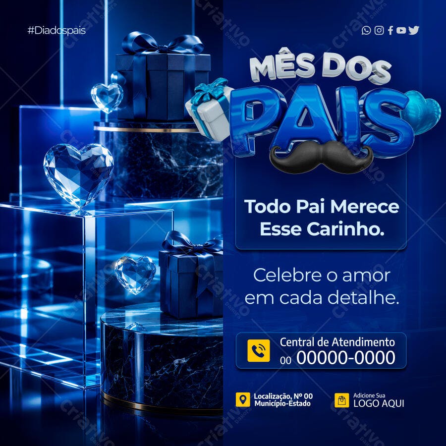 Post Instagram Mês dos Pais Agosto PSD Editável
