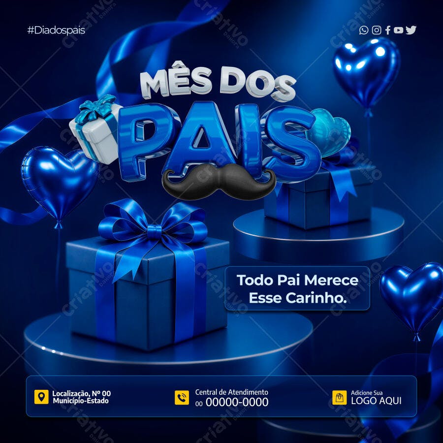 Post Instagram Mês dos Pais Agosto PSD Editável