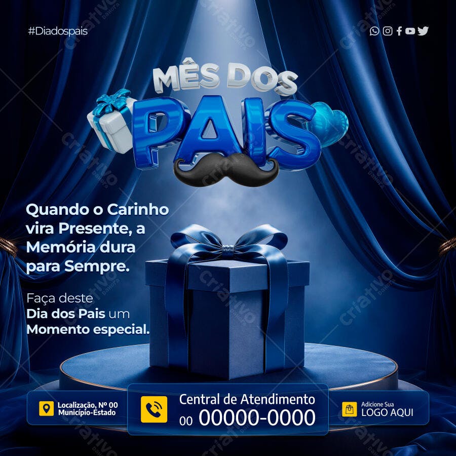 Post Instagram Mês dos Pais Presentes PSD Editável