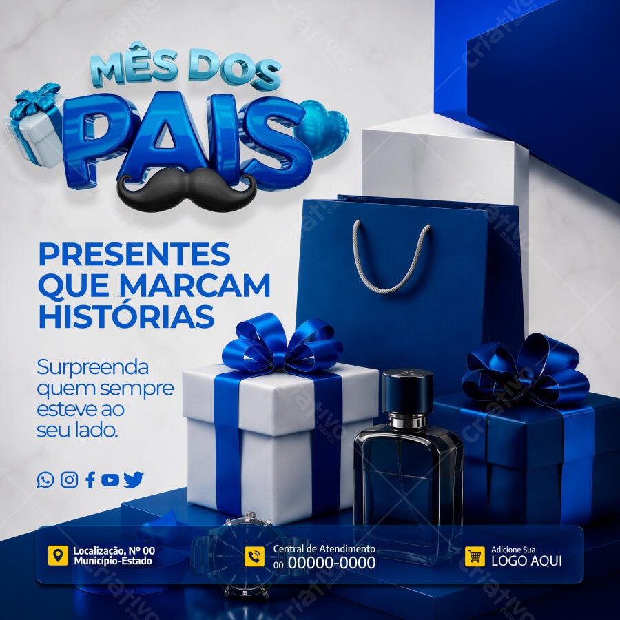 Post Instagram Mês dos Pais Presentes PSD Editável