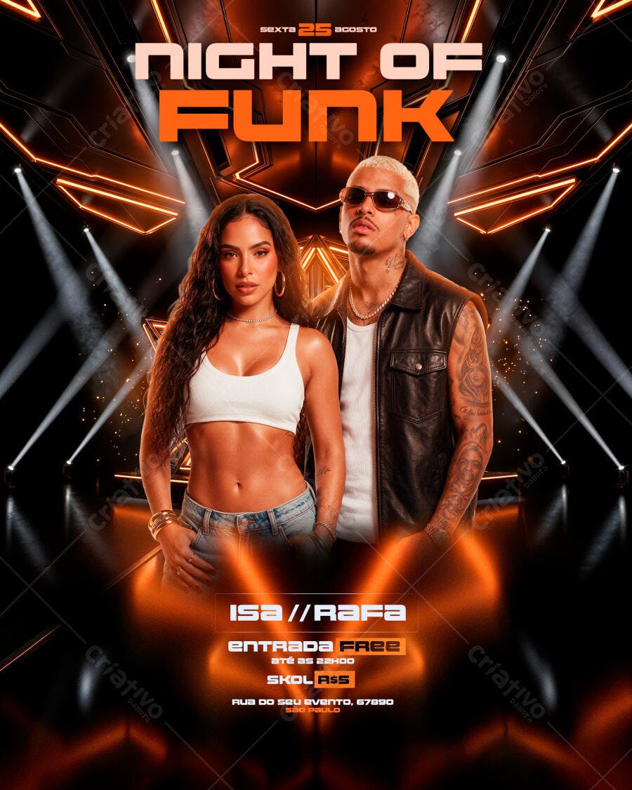 Flyer Festa Funk Night of Funk Agosto PSD Editável