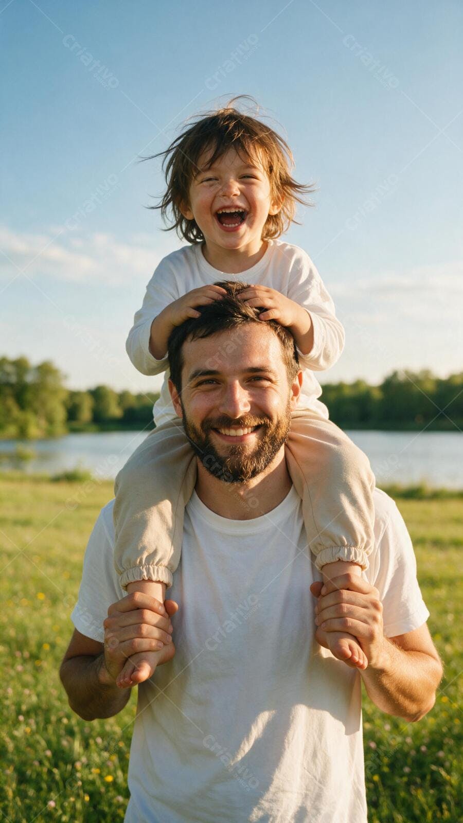 Foto Pai e Filho Brincando no Campo ao Ar Livre Lifestyle