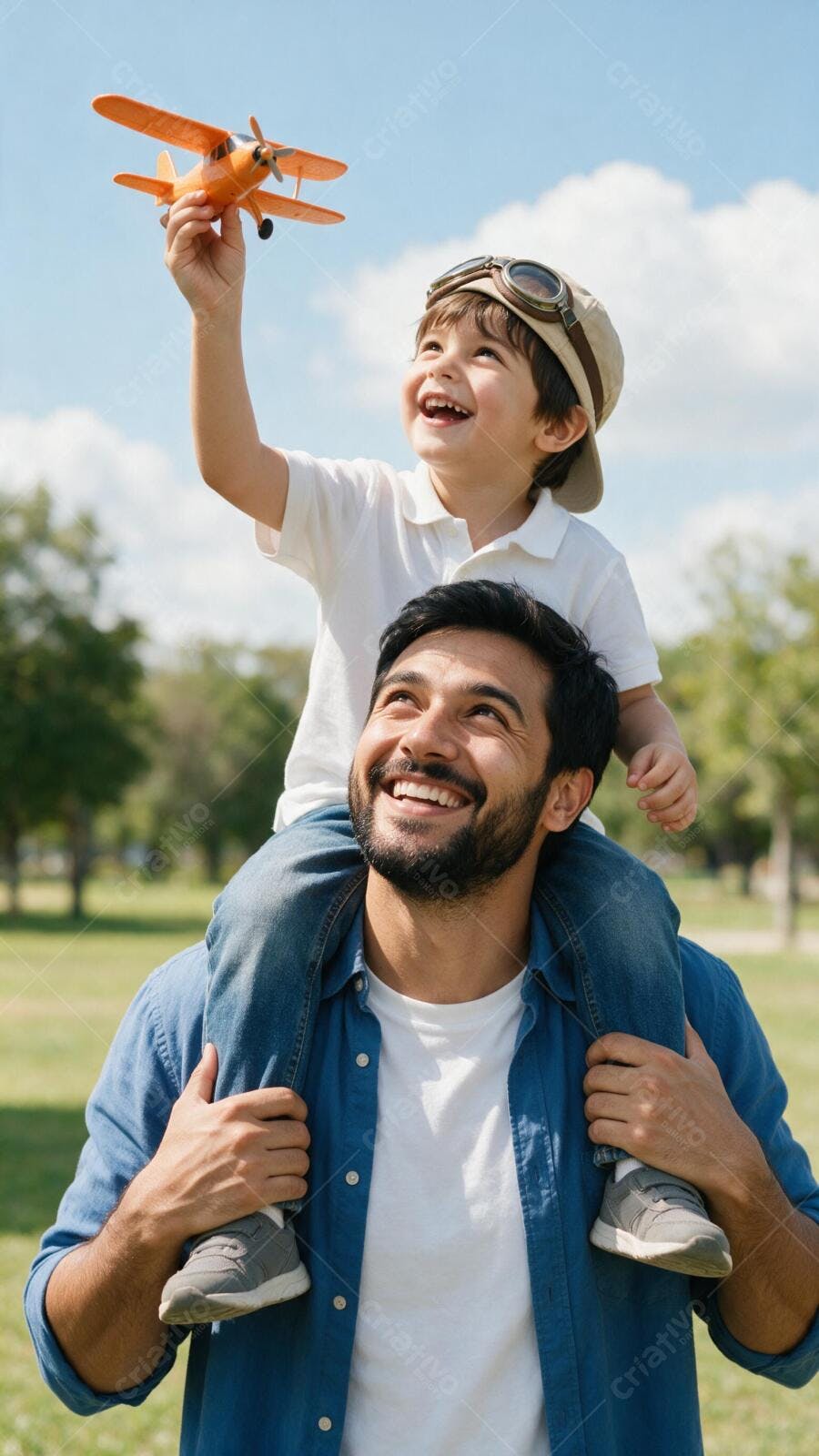 Foto Pai Filho Brincando no Parque com Aviãozinho de Brinquedo