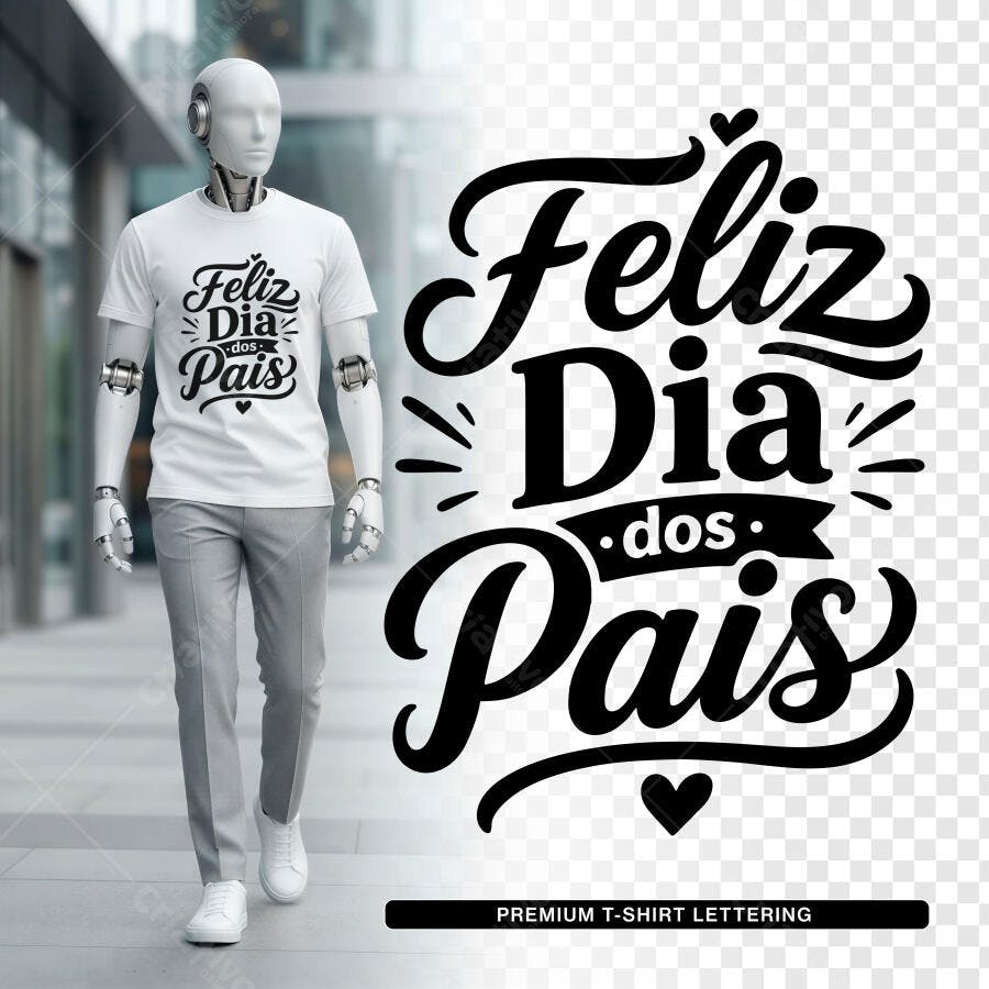 Lettering Dia dos Pais Agosto Camiseta PSD Editável