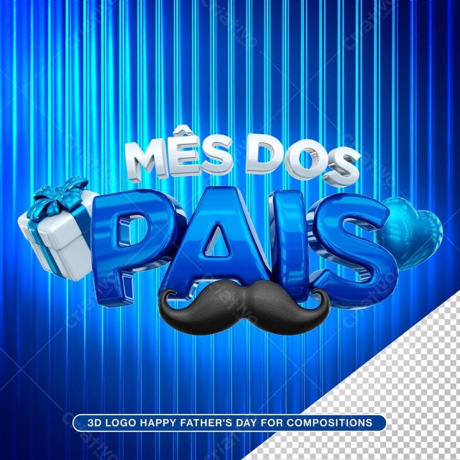 Mês dos Pais Agosto 3D Bigode Presente PSD Editável